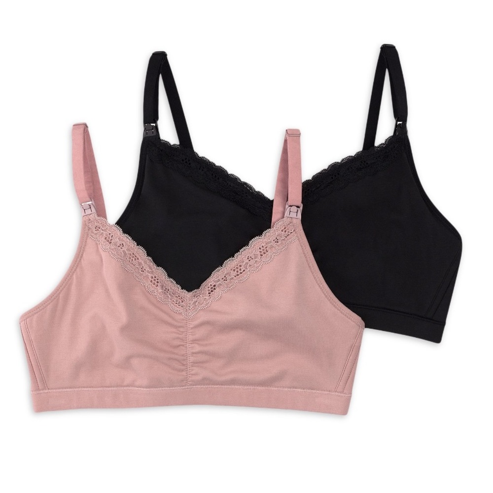 Maternity Cotton Lace Trim Bra, 2 Pack